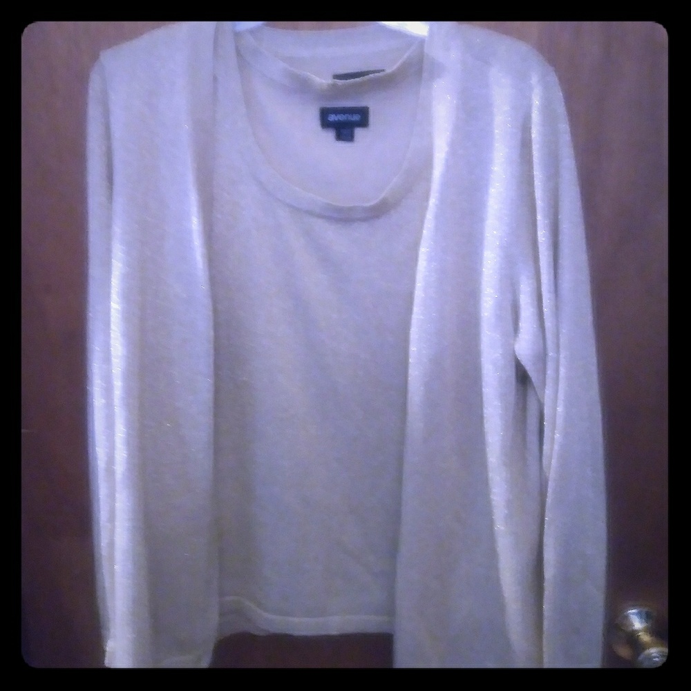 Gold speckled cardigan with matching blouse